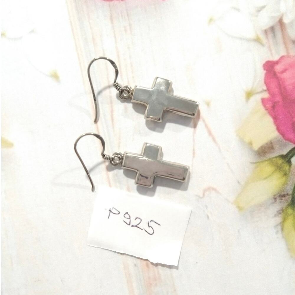 P 925 Sterling Silver Cross Dangle Drop Earrings Hook Signed Jewelry Lot - Picture 4 of 8